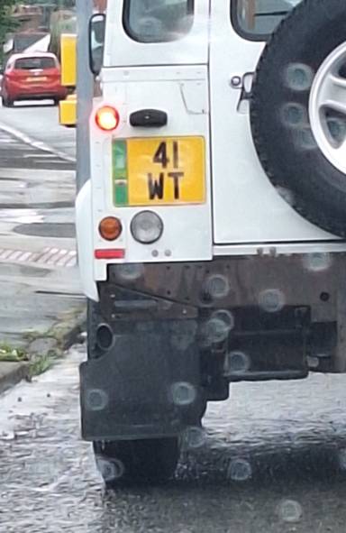 UK Number Plate 41 WT on a 2015 Silver Land Rover Defender
