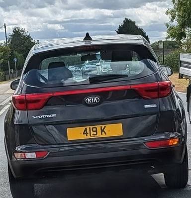 UK Number Plate 419 K on a 2018 Black KIA Sportage