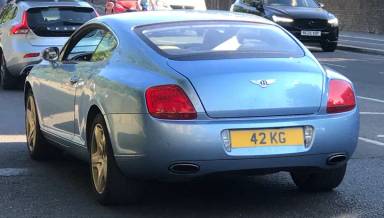 UK Number Plate 42 KG on a 2004 Silver Bentley Continental