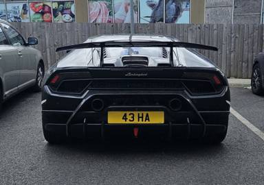 UK Number Plate 43 HA on a 2018 Black Lamborghini Huracan