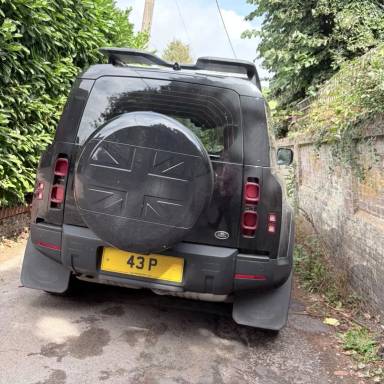 UK Number Plate 43 P on a 2021 Black Land Rover Defender Se D Mhev Auto
