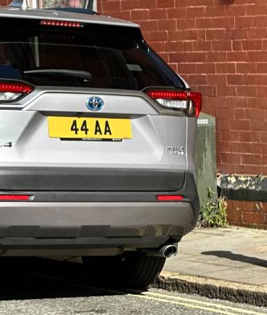 UK Number Plate 44 AA on a 2021 Silver Toyota Rav4