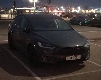 UK Number Plate 44 CL on a 2017 Silver Tesla Model X