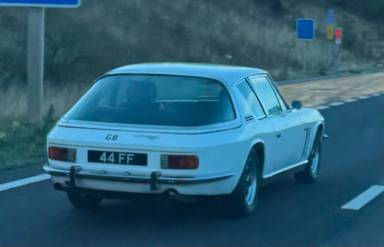 UK Number Plate 44 FF on a 1970 White Jensen FF