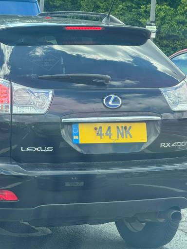 UK Number Plate 44 NK on a 2008 Black Lexus Rx450h
