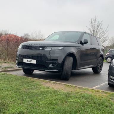 UK Number Plate 44 P on a 2023 Black Land Rover R-Rover Sport Dyn Se D Mhev A