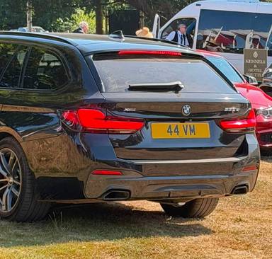 UK Number Plate 44 VM on a 2021 Black BMW 530d Xdrive M Sport Mhev Auto