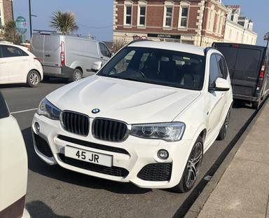 UK Number Plate 45 JR on a 2015 White BMW X3
