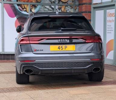 UK Number Plate 45 P on a 2020 Grey Audi Rs Q8 Vsprung Tfsi Mhev Quat A