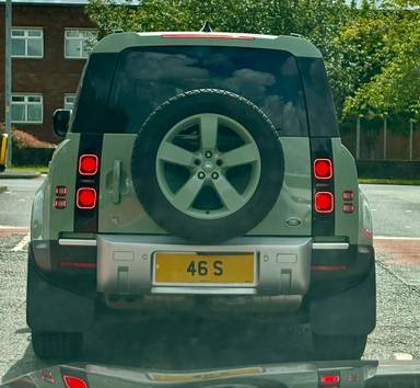 UK Number Plate 46 S on a Green Land Rover Defender 75th Lmtd Ed D Mhev A