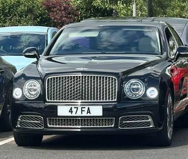 UK Number Plate 47 FA on a 2017 Black Bentley Mulsanne