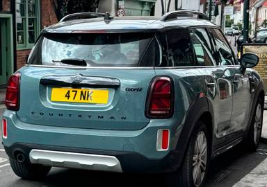 UK Number Plate 47 NK on a 2023 Green Mini Countryman
