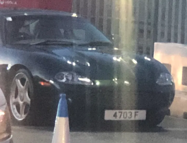 UK Number Plate 4703 F on a 2000 Green Jaguar XKR