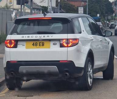 UK Number Plate 48 EB on a 2016 White Land Rover Discovery Sport