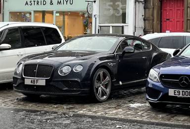 UK Number Plate 48 F on a 2017 Blue Bentley Continental Gt