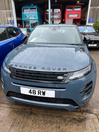 UK Number Plate 48 RW on a 2023 Blue Land Rover R Rover Evoque Dyn Se D Mhev A