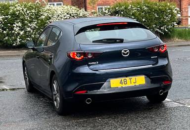 UK Number Plate 48 TJ on a 2020 Blue Mazda 3