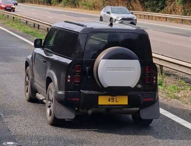 UK Number Plate 49 L on a 2021 Black Land Rover Defender Hard Top D Mhev Auto