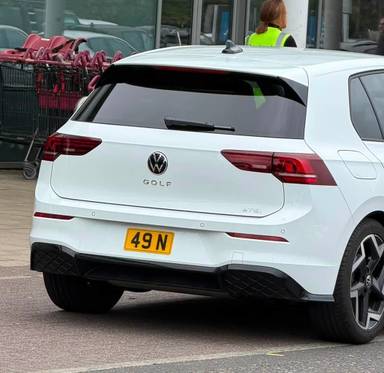 UK Number Plate 49 N on a 2025 White Volkswagen Golf R-Line Etsi S-A
