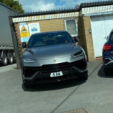 UK Number Plate 5 AW on a 2024 Grey Lamborghini Urus V8 S Auto