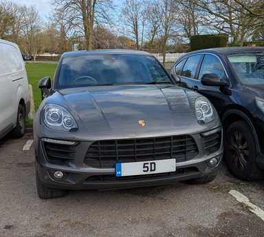 UK Number Plate 5 D on a 2014 Grey Porsche Macan