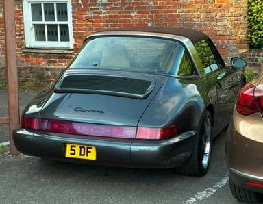 UK Number Plate 5 DF on a 1990 Grey Porsche 911