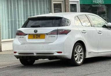 UK Number Plate 5 DR on a 2012 White Lexus CT