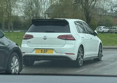 UK Number Plate 5 EF on a 2021 Black Volkswagen Golf Gti Tsi S-A