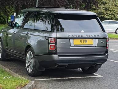 UK Number Plate 5 FM on a 2020 Grey Land Rover Range Rover Westminster Sdv6 A
