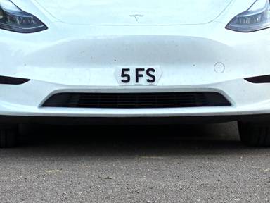 UK Number Plate 5 FS on a 2024 White Tesla Model Y Rwd