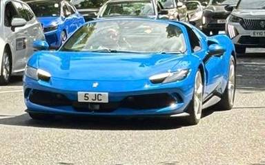 UK Number Plate 5 JC on a 2025 Blue Ferrari 296 Gts S-A