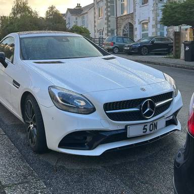 UK Number Plate 5 ON on a 2017 White Mercedes-Benz SLC