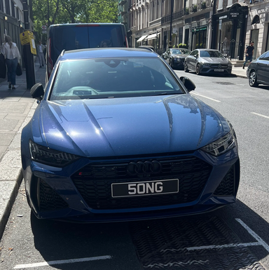 UK Number Plate 5 ONG on a 2025 Blue Audi Rs6 Prfm Crbnblk Tfsi Mhev Q A