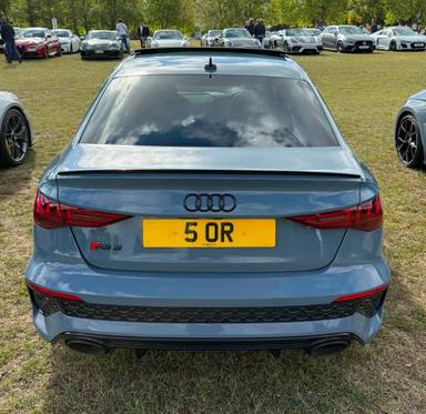 UK Number Plate 5 OR on a 2026 Grey Audi Rs 3 Crbn Vrsprng Tfsi Quat Sa