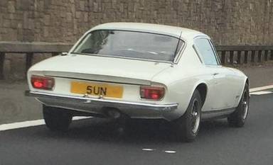 UK Number Plate 5 UN on a 1973 White Lotus Elan +2s 130/5