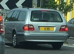 UK Number Plate 5 VO on a 2012 Silver Mercedes-Benz E