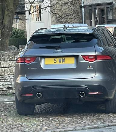UK Number Plate 5 WW on a 2016 Grey Jaguar F-Pace