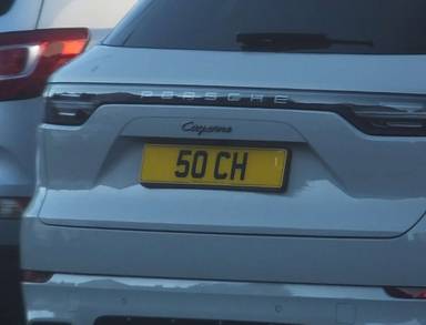 UK Number Plate 50 CH on a 2023 Grey Porsche Cayenne V6 Platinum Ed Ehyb A