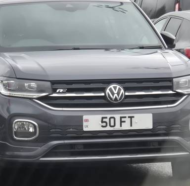 UK Number Plate 50 FT on a 2023 Grey Volkswagen T-Cross