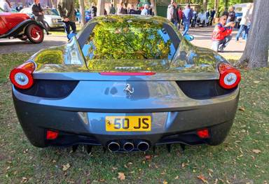 UK Number Plate 50 JS on a 2012 Grey Ferrari