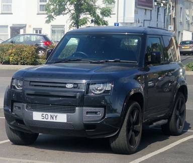 UK Number Plate 50 NY on a 2024 Black Land Rover Defender Hard Top Hse D Mhev A