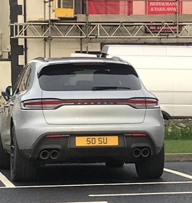 UK Number Plate 50 SU on a 2022 Silver Porsche Macan