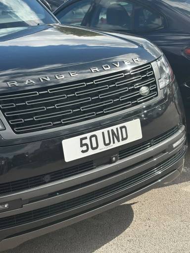 UK Number Plate 50 UND on a 2022 Black Land Rover Range Rover Se Mhev Auto