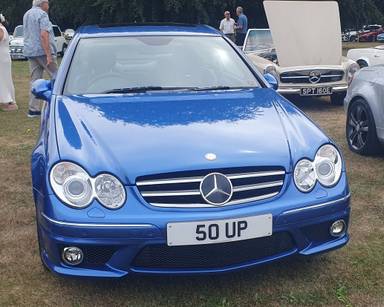 UK Number Plate 50 UP on a 2009 Blue Mercedes CLK
