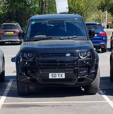 UK Number Plate 50 YX on a 2023 Black Land Rover Defender X-Dynamic Hse Phev A