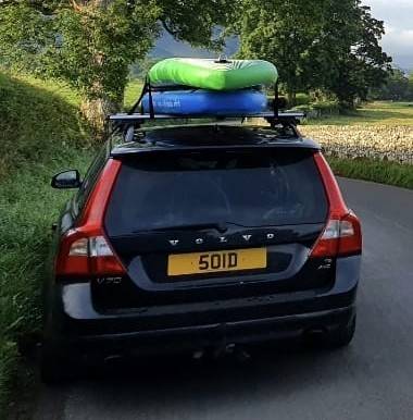 UK Number Plate 501 D on a 2008 Black Volvo V70