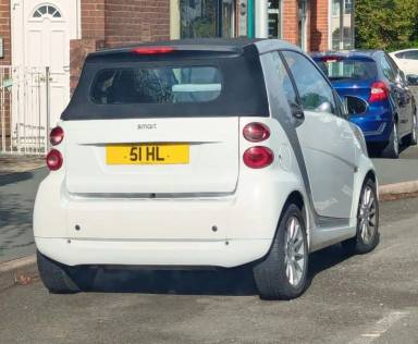 UK Number Plate 51 HL on a 2011 White Smart Fortwo Cabriolet