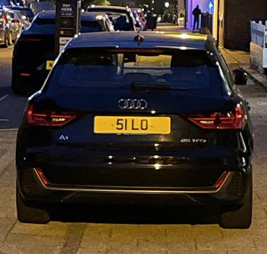 UK Number Plate 51 LO on a 2020 Black Audi A1