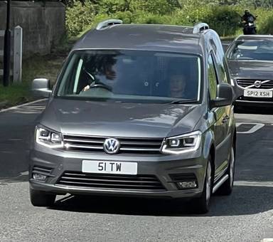 UK Number Plate 51 TW on a 2018 Grey Volkswagen Caddy