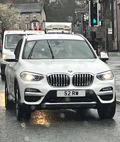 UK Number Plate 52 RW on a 2018 White BMW